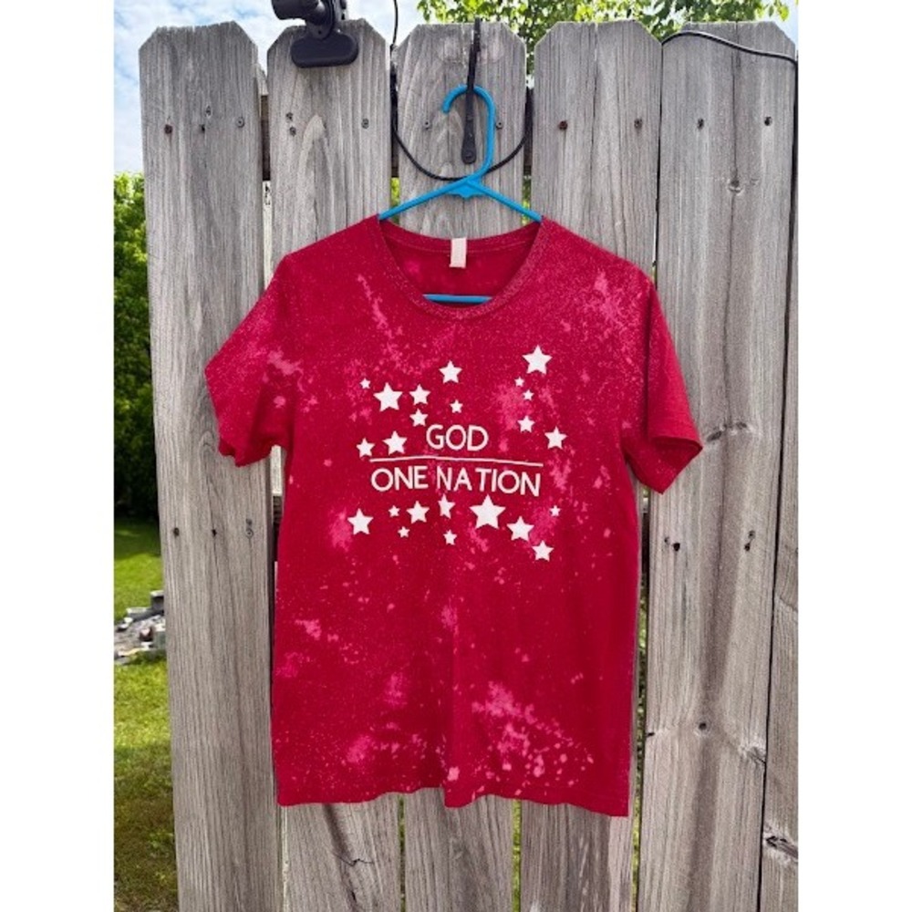 Bella‎ Canvas Red Bleached God One Nation Stars Patriotic Graphic T-Shirt Medium